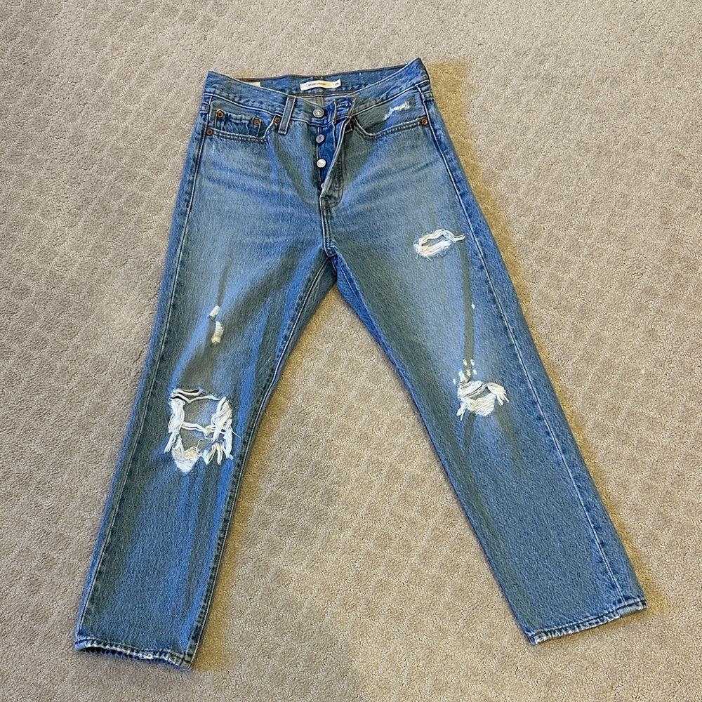 Levi's Blue Distressed Wedgie Straight Leg Jeans 26